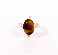 Handmade Silver Plated Ring with Oval Tiger Eye Gemstone for Women